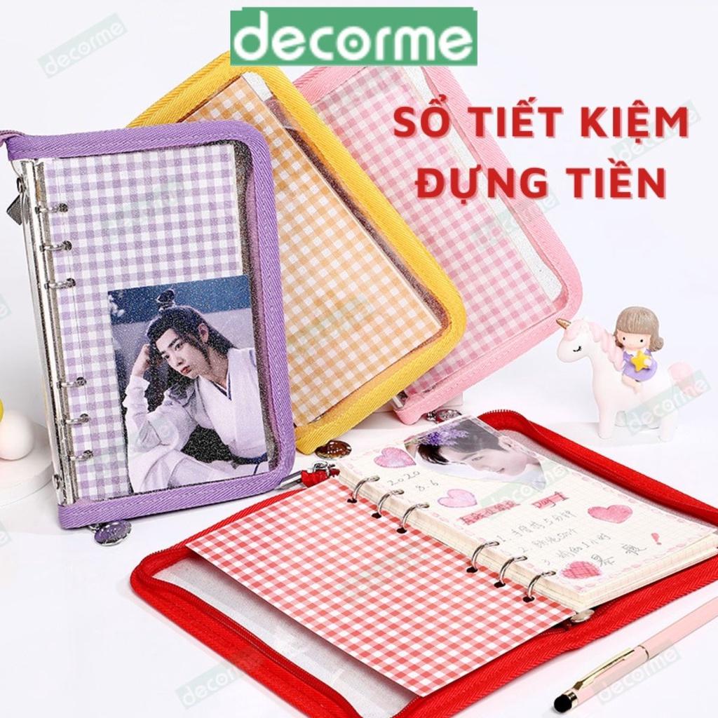 Sổ Tiết Kiệm Khóa Kéo Kèm Túi zip pvc chia ngăn phụ kiện sổ còng planner A5 A6, DECORME