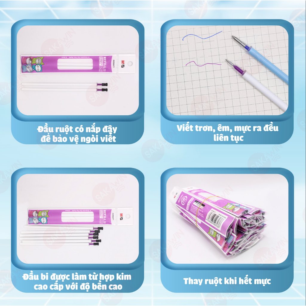 Vỉ 2 Ruột bút gel xóa được M&amp;G AKR66271 nét 0.5mm - Mực tím (Ruột bút nước xóa được)