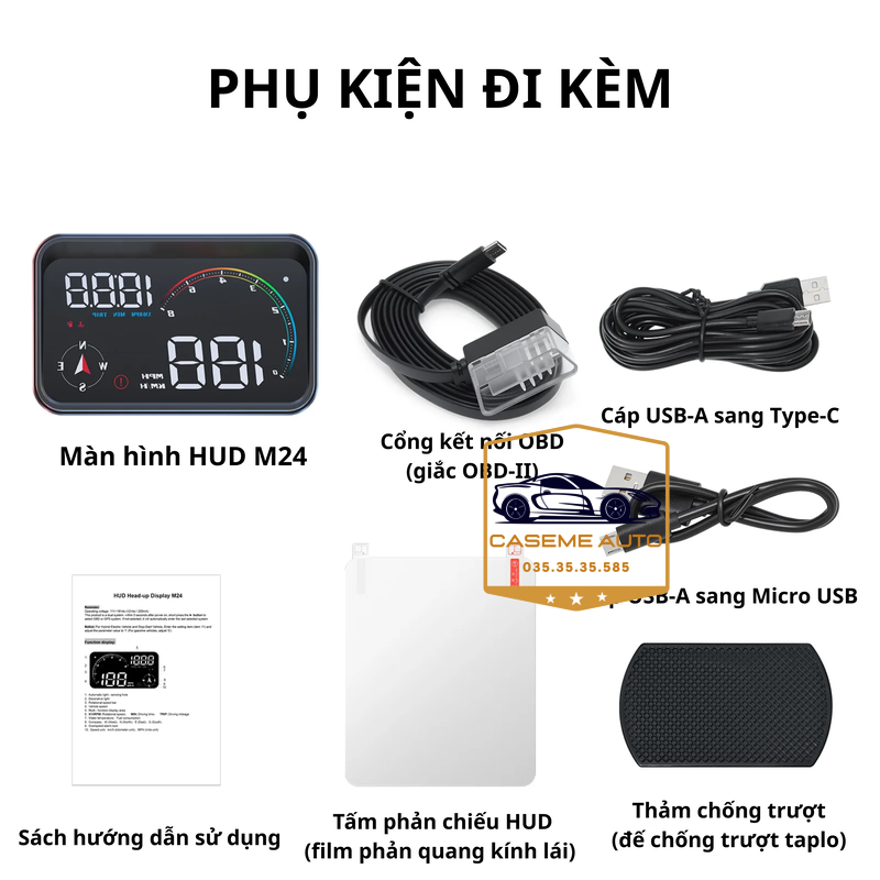 HUD M21/M24 – Thiết Bị Hiển Thị Tốc Độ Kính Lái, Cảnh Báo Giao Thông, OBD &amp; GPS - Hàng Nhập Khẩu