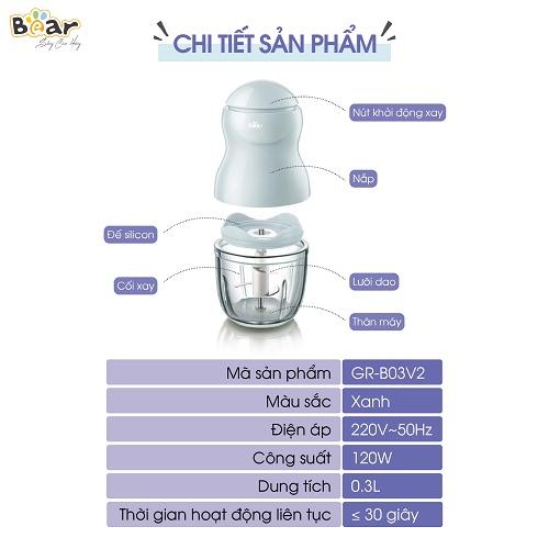 Máy Xay Ăn Dăm Cho Bé Bear Mini Cầm Tay Tiện Lợi Thiết Kế 3 Lưỡi Dao Sắc Bén, Chất Liệu Thuỷ Tinh Borosilicat - B03V2 - Hàng Chính Hãng Bảo Hành 18 Tháng