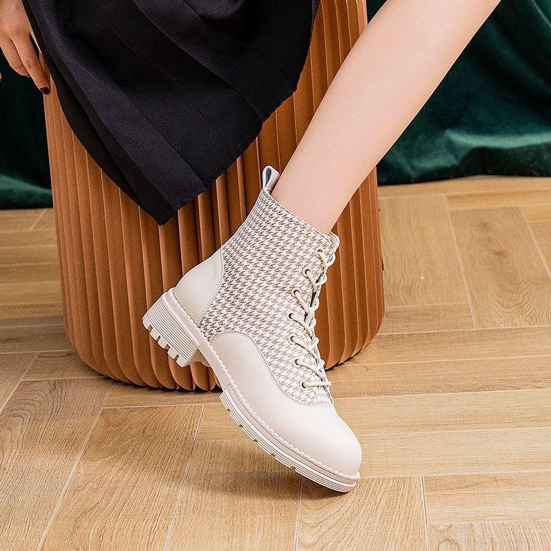 Giày bốt Martin cao gót vải nhung mỏng thời trang mùa thu hàng mới dành cho nữ 2021