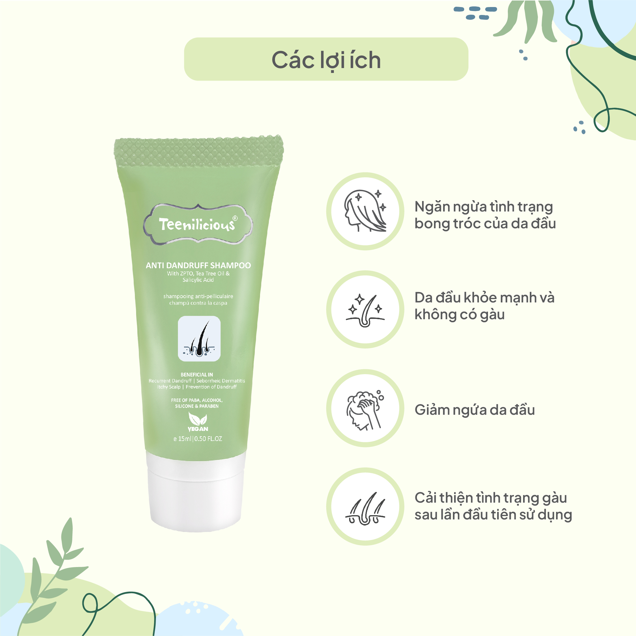 [Mini Size] Dầu gội trị gàu Teenilicious Anti Dandruff Shampoo 15ml - Sạch Sâu, Giảm Ngứa