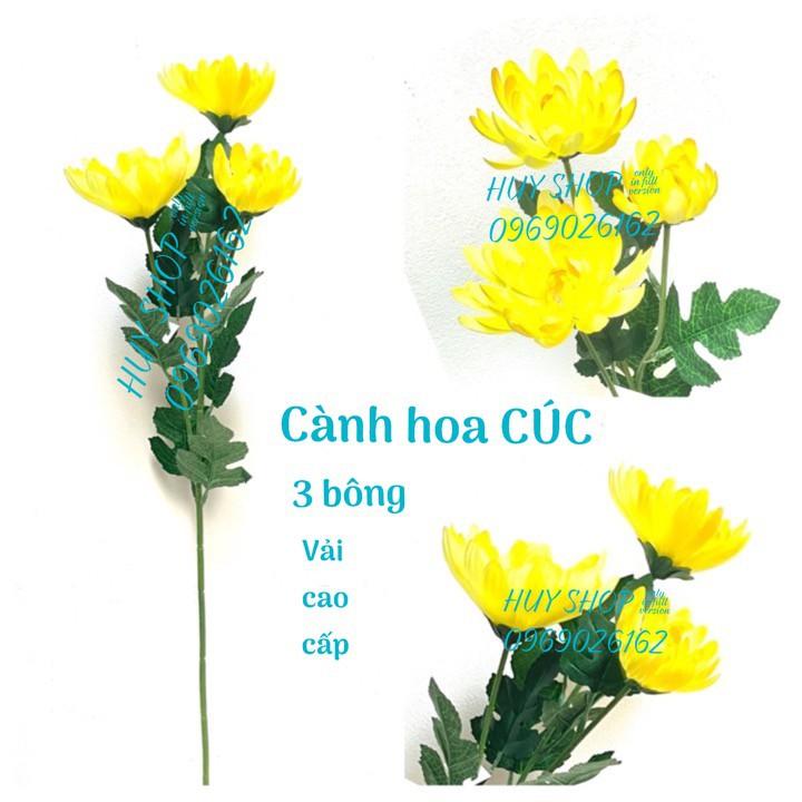 Hoa giả trang trí - Cành HOA CÚC 3 Bông (65cm) Vải cao cấp