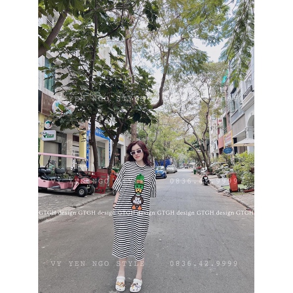 Váy suông dáng dài form rộng in hình vịt đội mũ love made