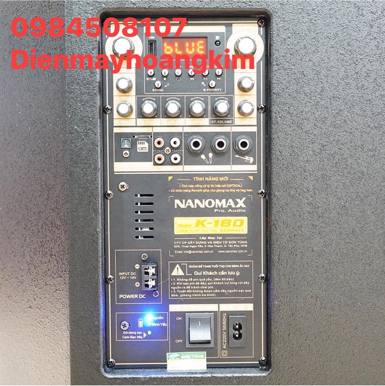Loa Kéo Công Suất Lớn Nanomax K-180 K180 Bass 4 Tấc 40cm Công Suất 820w Karaoke Bluetooth. Hàng chính hãng