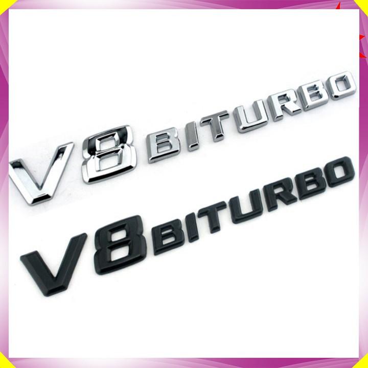 Decal tem chữ V8-Biturbo dán hông xe ô tô Mercedes - Chất liệu bằng nhựa ABS cao cấp được mạ Crom - 2 màu: Đen và Bạc