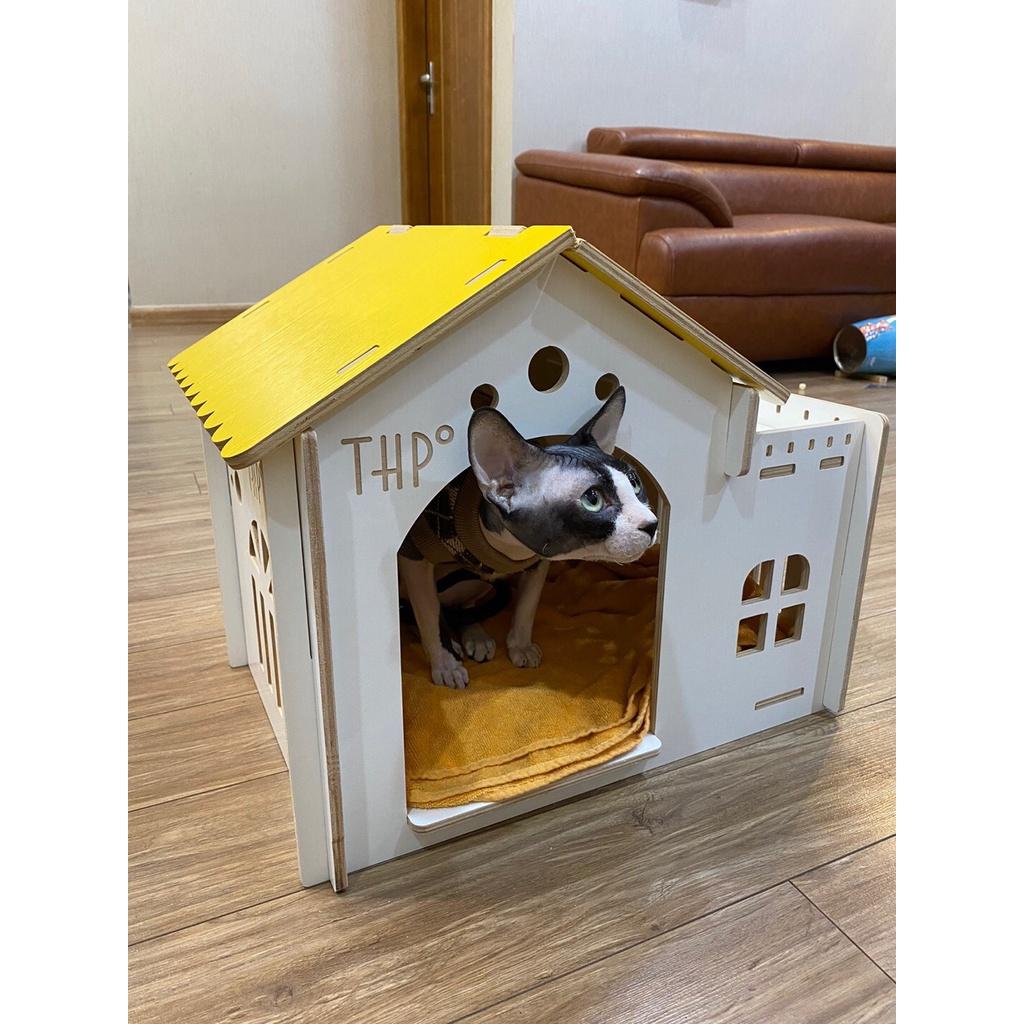 Nhà gỗ dành cho chó mèo size L , Kích thước 70*48*56cm