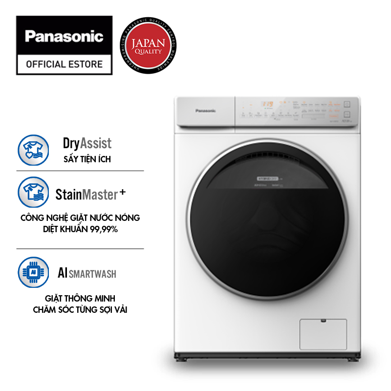 Máy Giặt Cửa Trước Panasonic 10,5 Kg NA-V105FC1WV - Sấy Diệt khuẩn 99% - Cảm Biến Thông Minh - Hàng Chính Hãng (Trắng)