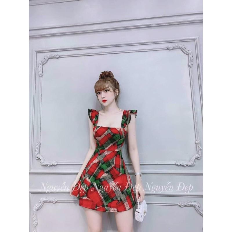 Đầm xoè hoạ tiết tay cánh tiên xinh lung linh kèm hình thật