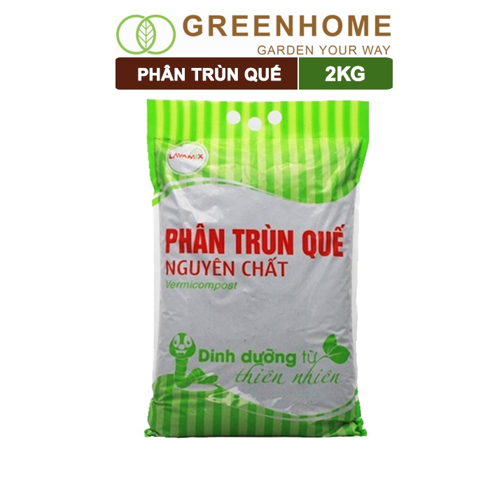 Phân Trùn Quế Greenhome, Lavamix, Bao 2kg, Nguyên Chất, Bổ Sung Dinh Dưỡng, Cải Tạo Đất, Hữu Cơ Tiện Lợi, Bón Rau, Hoa