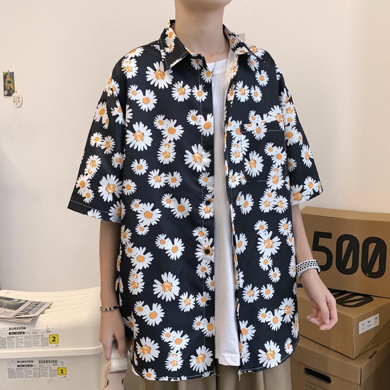 Áo sơ mi ngắn tay in họa tiết hoa cúc phong cách Hàn Quốc dành cho nam