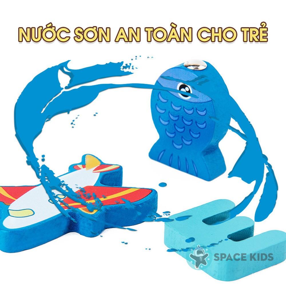 Đồ chơi gỗ cho bé Bảng gỗ câu cá 6 trong 1 cho bé học con số, chữ cái, câu cá và ghép hình giúp trẻ tư duy sáng tạo