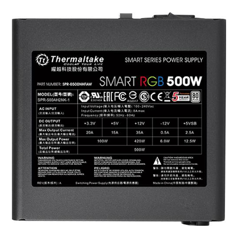 Nguồn Máy Tính PSU Power Thermaltake Smart RGB 500W 80 Plus White PS-SPR-0500NHSAWE-1 120mm - Hàng Chính Hãng