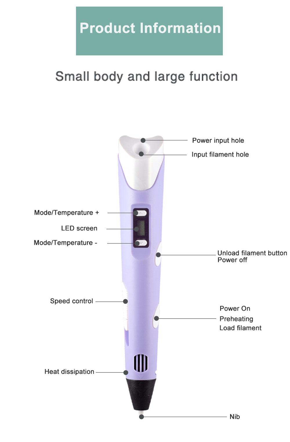 3d Pen Kids DIY Máy in DIY Pen Trẻ em vẽ bút với màn hình LCD PLA FALAMEL 1,75mm Món quà sinh nhật in sinh nhật cho trẻ em