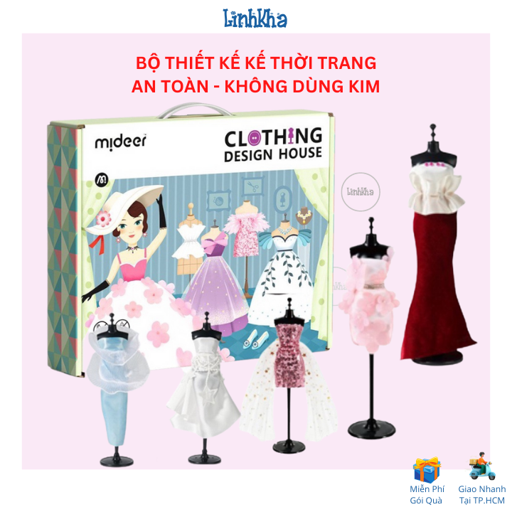 Đồ Chơi Thiết Kế Thời Trang Cho Bé May Váy Đầm An Toàn Không Dùng Kim - Mideer Clothing Design House Diy Fashion