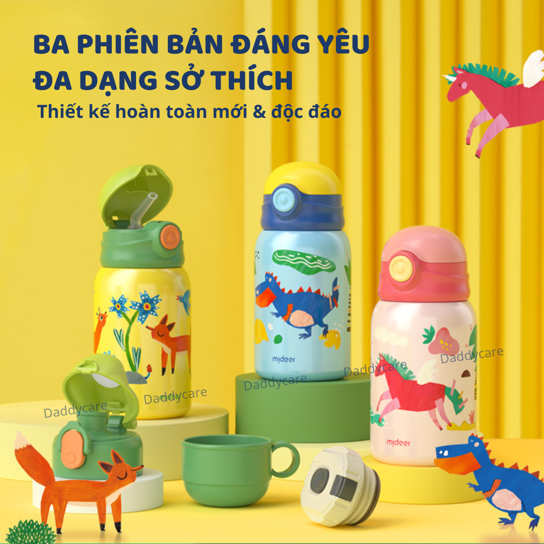 Bình nước cho bé đi học giữ nhiệt Mideer Vacuum Insulated Bottle có ống hút dây đeo cao cấp