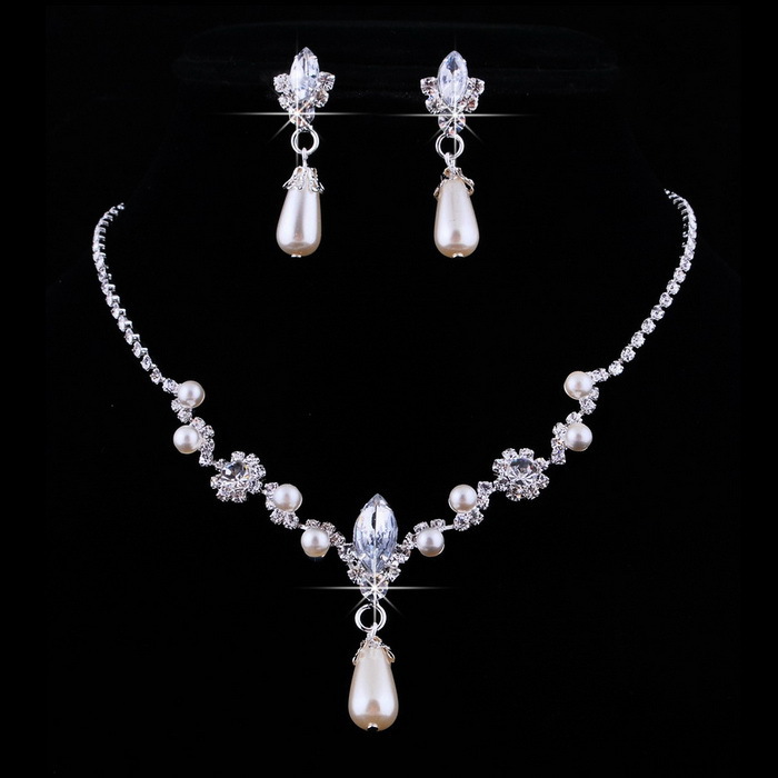 Bộ trang sức cô dâu xinh đẹp 2 món giọt nước rhinestone  CD2204