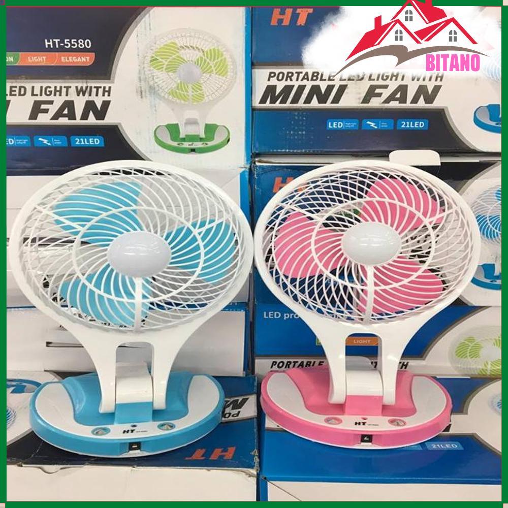 Quạt Tích Điện BITANO Mini Kèm Led - Mini Fan Đa Năng (Màu Ngẫu Nhiên)