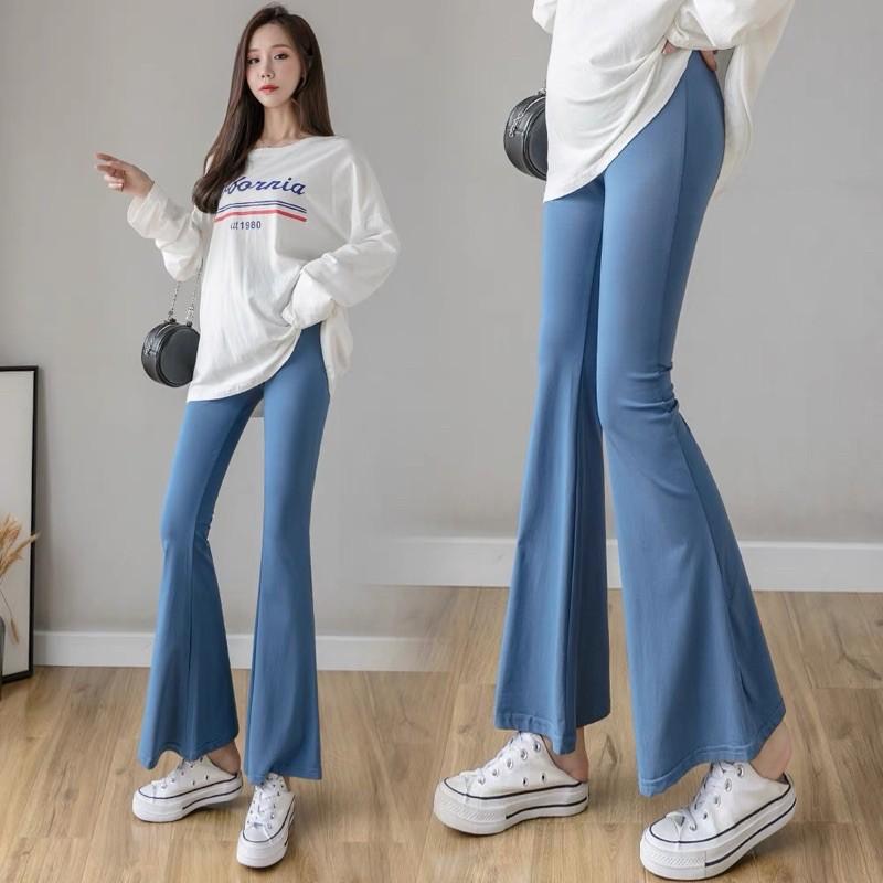 Quần bầu cotton ống loe cạp thấp kèm video