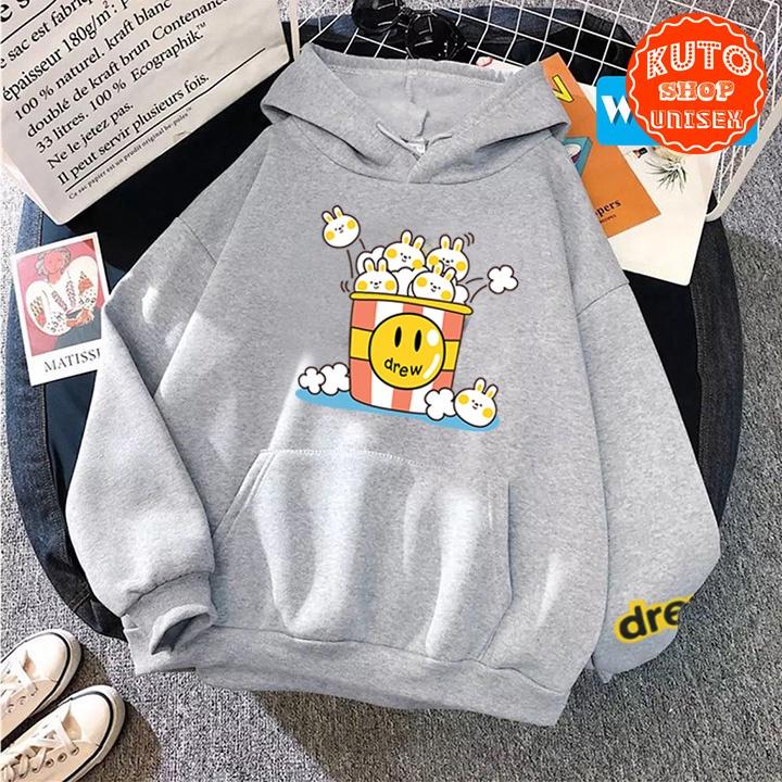 ÁO HOODIE DREW Nỉ Ngoại Cao Cấp In Pet Siêu Bền Siêu Đẹp HD2850 - Giỏ Thỏ - Kèm Ảnh Thật TONI SHOP - XÁM,L 50-65kg
