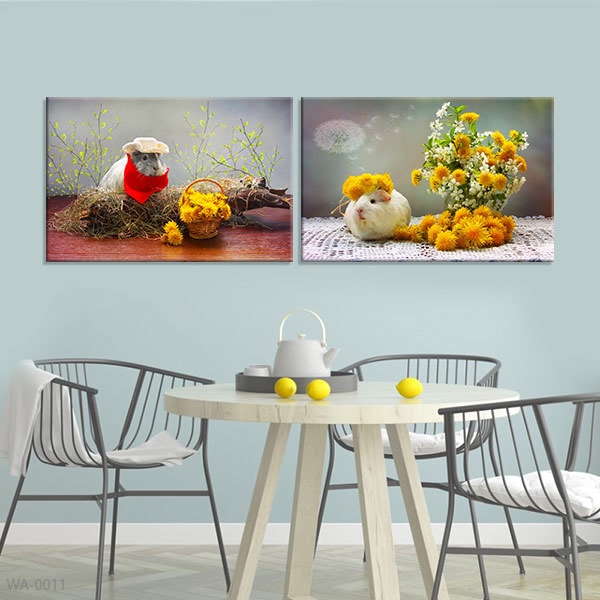 Bộ 2 Tranh Trang Trí Chuột Hamster Và Hoa Cúc - W359