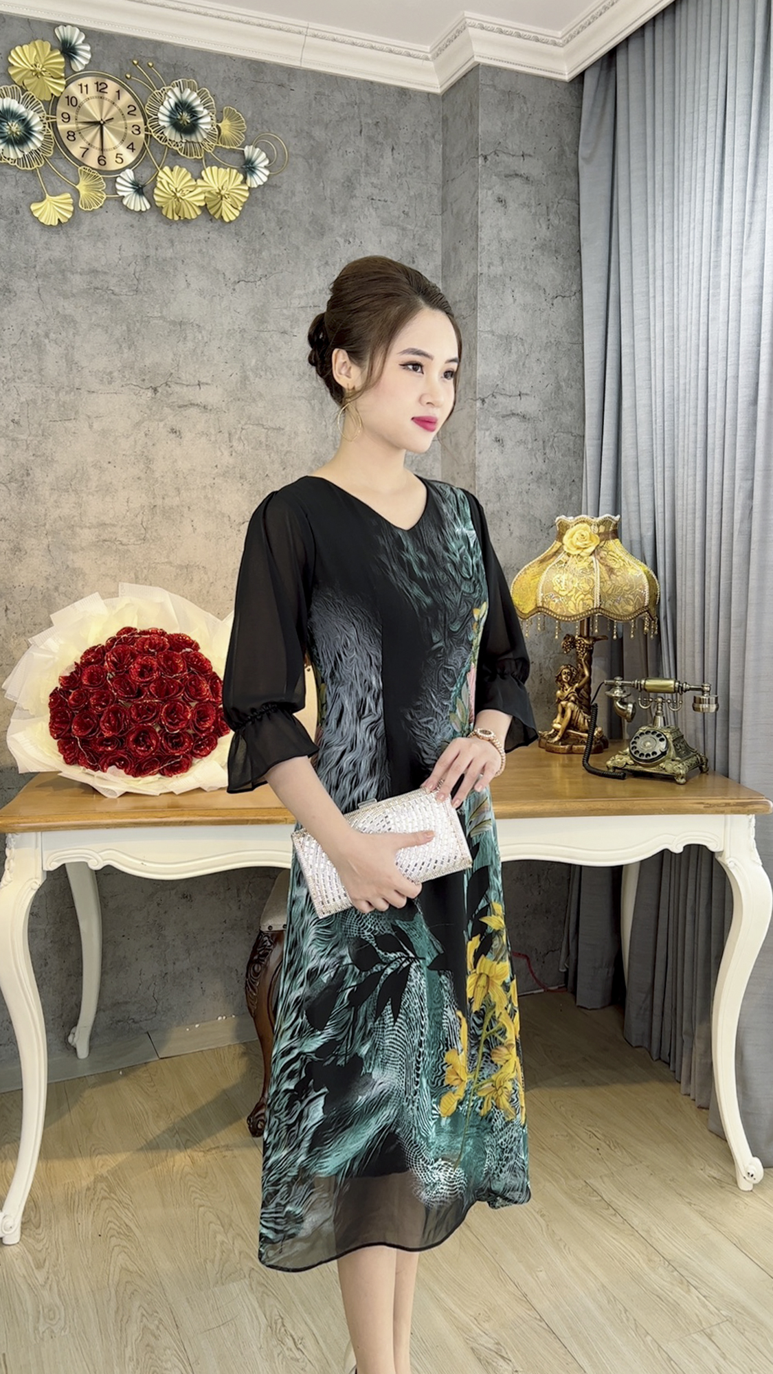Đầm Suông Dáng Dài [ Linh Trà ] (TM 702) Cao Cấp Vải Voan Cực Đỉnh Sang Chảnh Quý Phái Dành Riêng Cho Mẹ Cho Bà