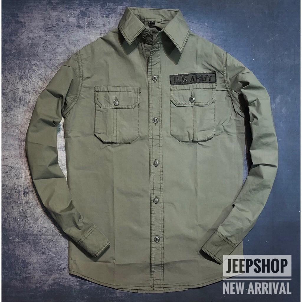 Áo sơ mi dài tay US.Army_kaki_túi hộp - xanh lợt, xanh lợt