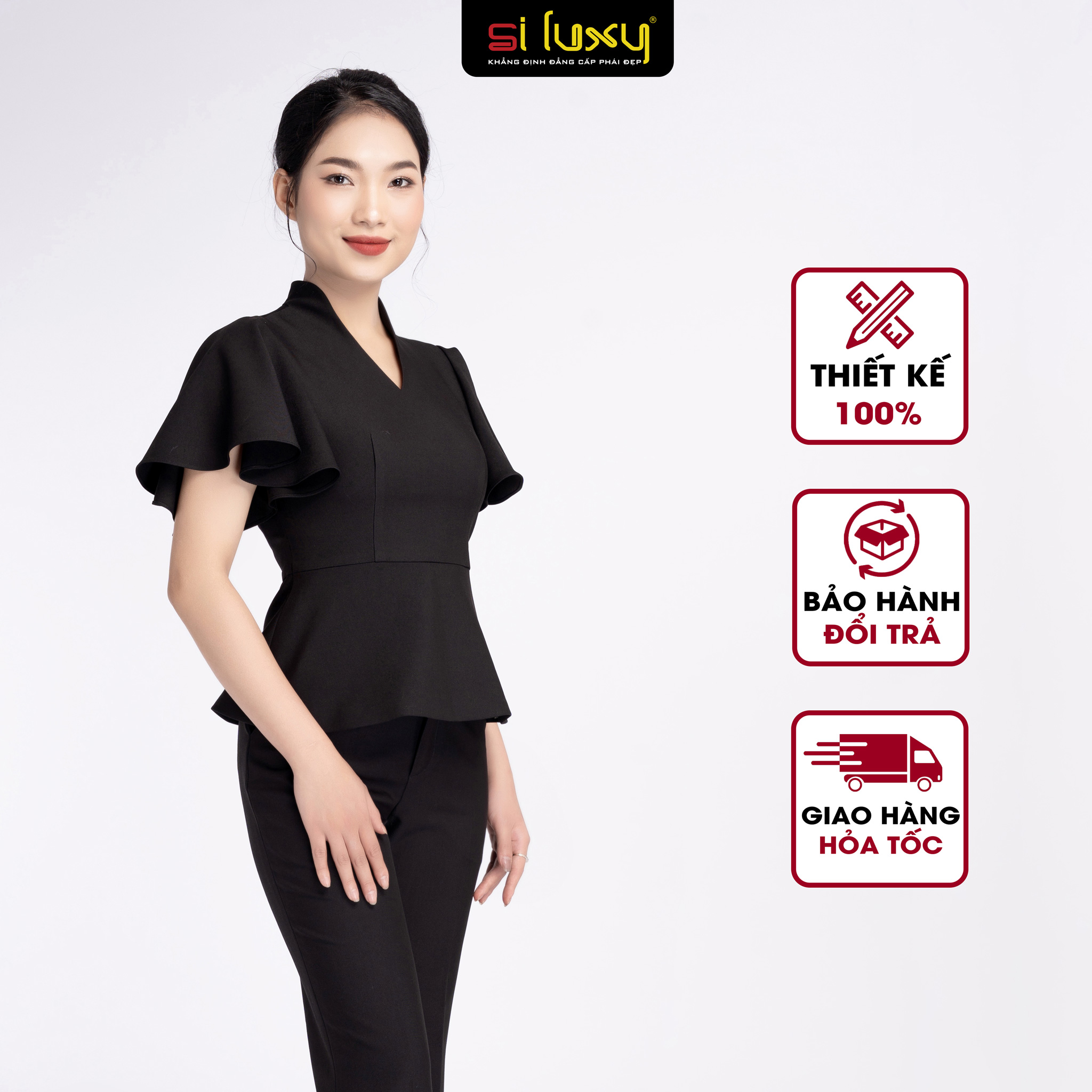 Bộ vest công sở cao cấp Siluxy Thiết Kế Giới Hạn Số Lượng cổ chữ V tay cánh dơi tạo điểm nhấn sang trọng H3-51