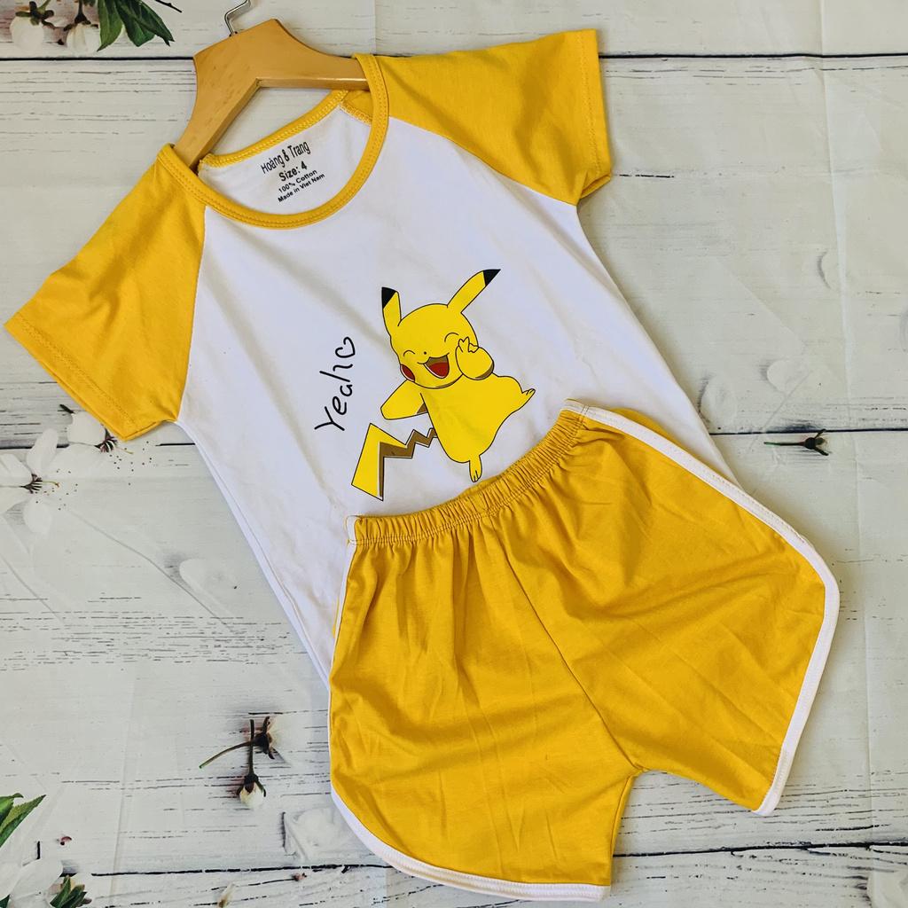 Bộ cộc tay cho bé in hình pikachu chất cotton mềm mịn thoáng mát từ 5-20kg