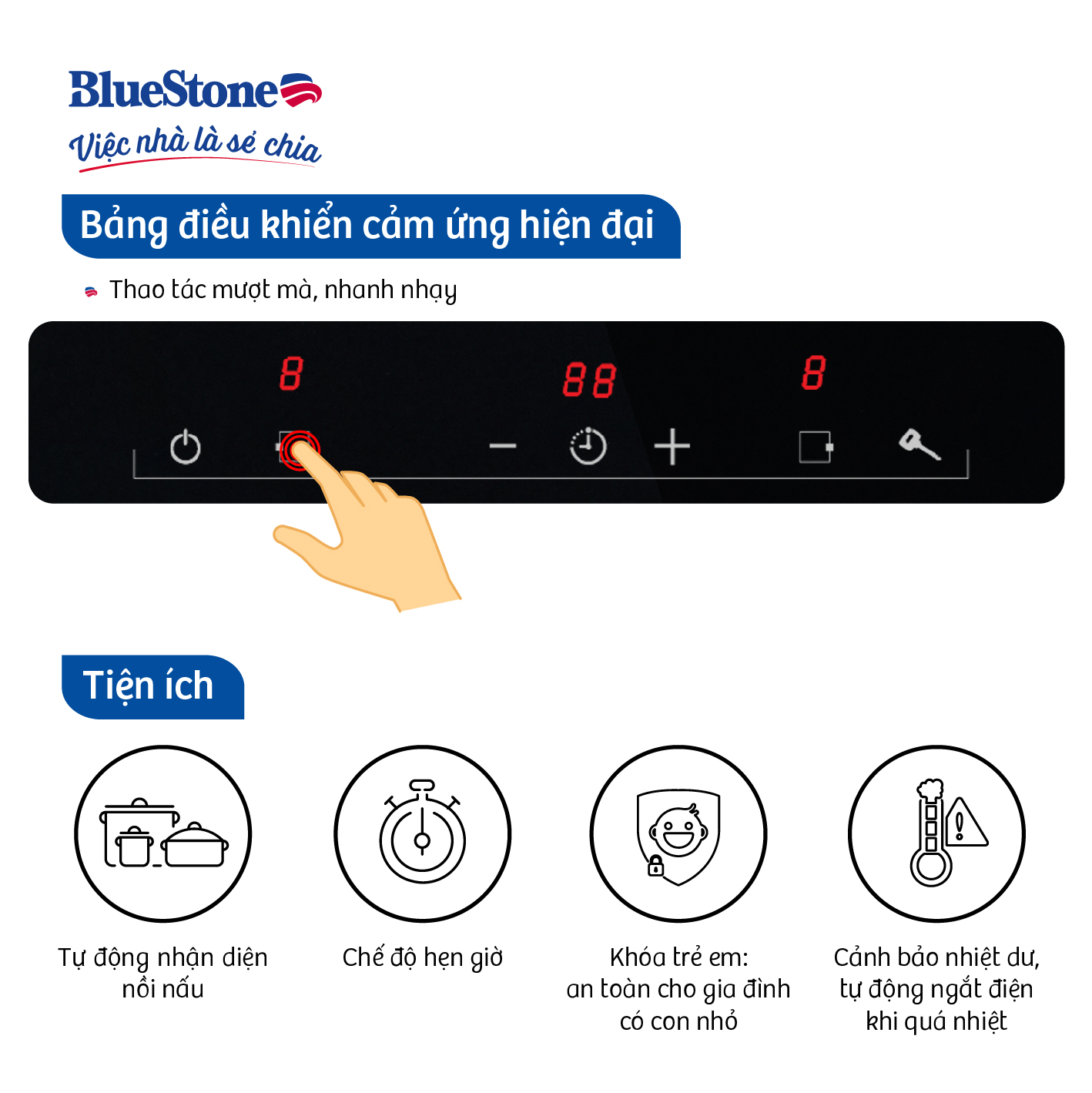 Bếp âm từ đôi BlueStone ICB-6821 (4000W) - Hàng chính hãng