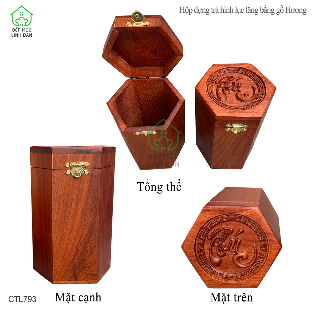 Hộp Đựng Chè Bằng Gỗ Hương HAHANCO Chạm Khắc Nổi Chữ Phúc