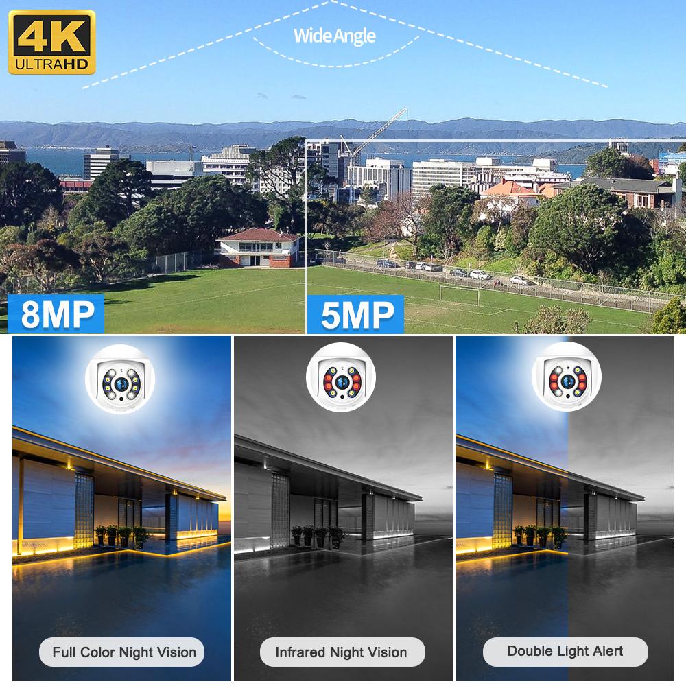 Camera IP 4K 8MP WiFi Ngoài trời 5MP HD Bảo vệ an ninh 1080P CCTV Giám sát video PTZ Theo dõi tự động Onvif Alexa ICsee Kích thước cảm biến: 1x 2MP KHÔNG CÓ Thẻ SD