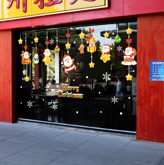 Decal trang trí Noel - Rèm dây ông già Noel và ngôi sao