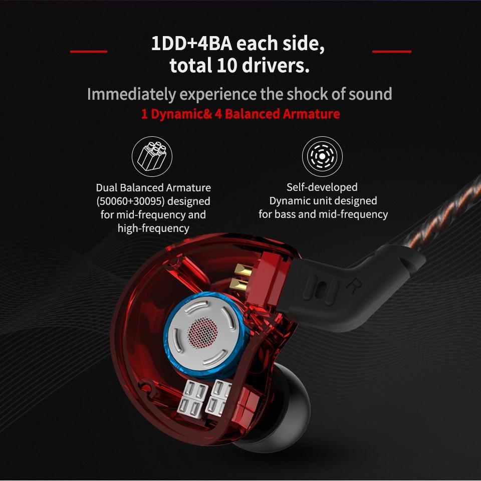 Tai nghe nhét tai thể thao Kz Zs10 1dd + 4ba 4ba + 1dd Hifi As10 Ba10 Zst Zsn chất lượng cao