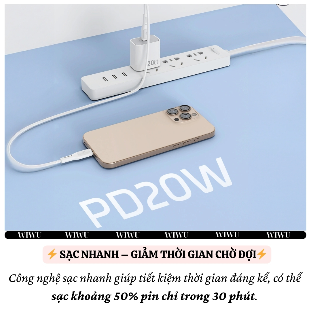 Adapter cóc củ sạc nhanh 20W PD USB C PPS chống cháy hiệu WIWU GAN ESSEN Fast Charger Wi-G002 cho iPhone iPad Oppo Samsung - Hàng nhập khẩu