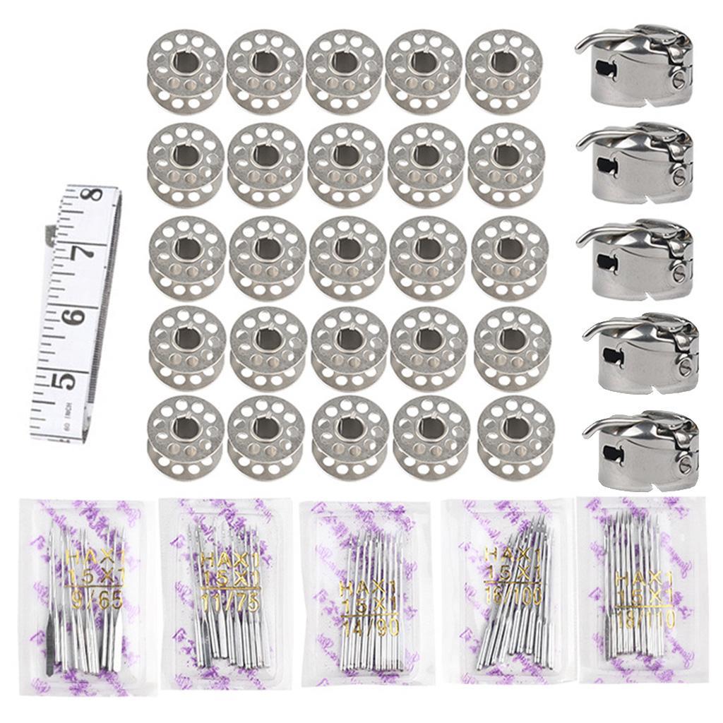81Pcs Sewing Kit, Sewing Machine Needles Size 9, 11, 14, 16, 18, with Measuring Tape Thread Bobbins and Bobbin Case Universal for Most Sewing Machines