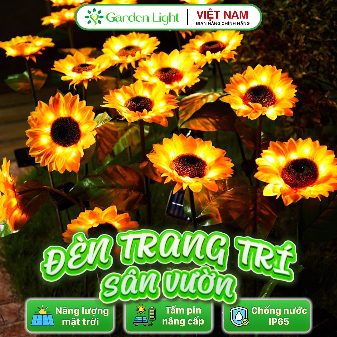 Đèn Trang Trí Năng Lượng Mặt Trời Hoa Hướng Dương, Không Cần Nối Dây, Tự Động Sáng - DA3033