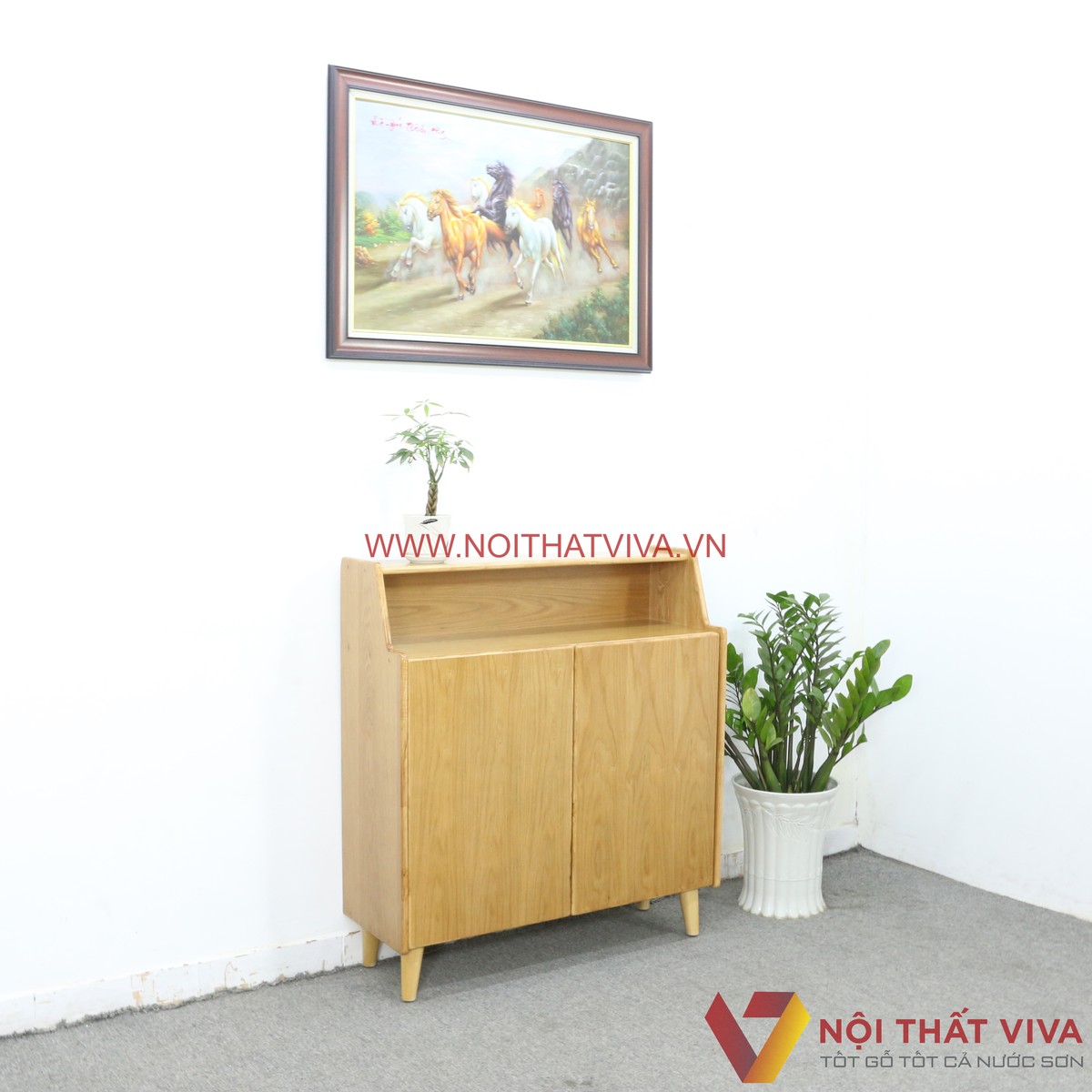 Tủ Đựng Giày Dép Gỗ Tự Nhiên Chân Cao Màu Sồi 4 Tầng Đẹp Giá Rẻ