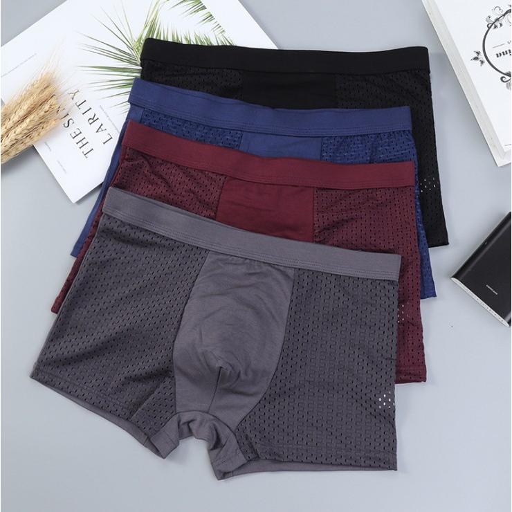 Combo 4 quần Boxer nam chất thun lạnh thông hơi, thoáng khí đóng túi Zip cao cấp giá tốt AVI - 390