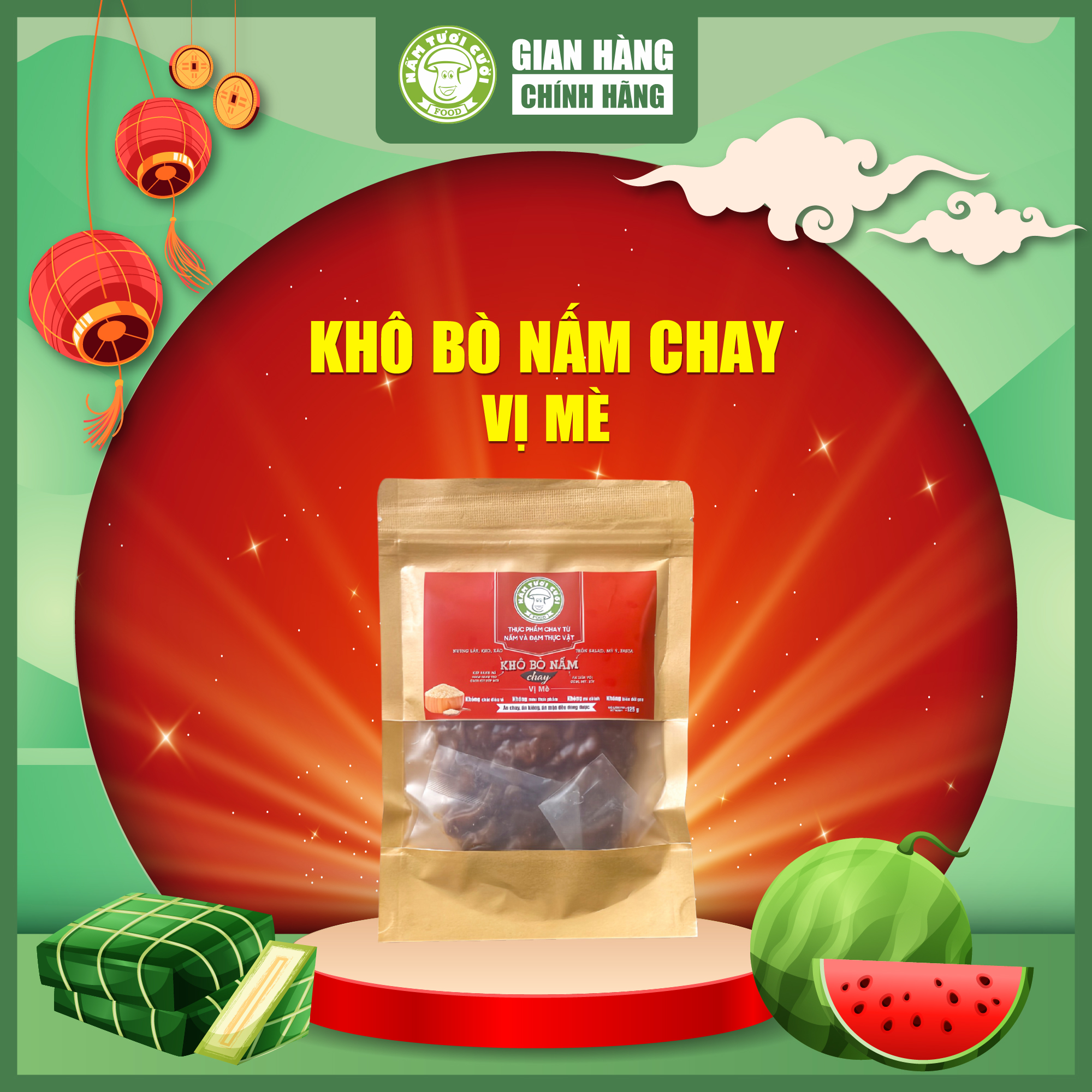 Khô Bò Nấm Chay Vị Mè 125g Nấm Tươi Cười
