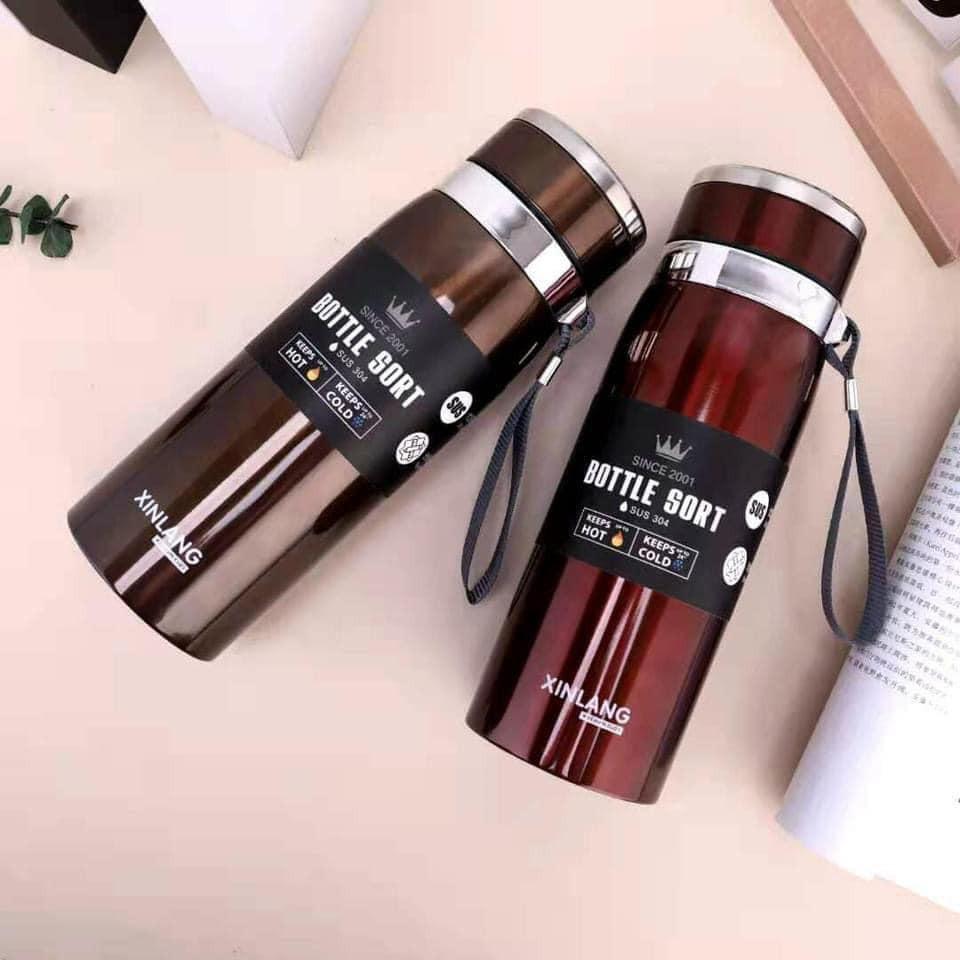 BÌNH GIỮ NHIỆT RUỘT INOX 600ML CÓ QUAI XÁCH TIỆN DỤNG