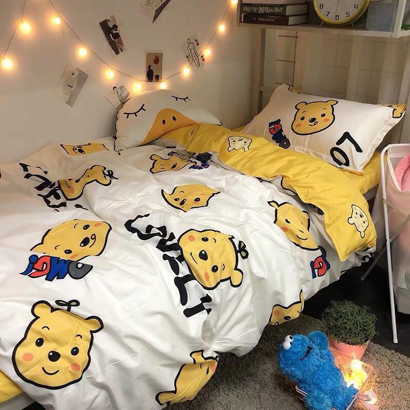 Bộ chăn ga Cotton Poly M2T bedding chăn ga Hàn Quốc họa tiết Gấu vàng đủ size miễn phí bo chun