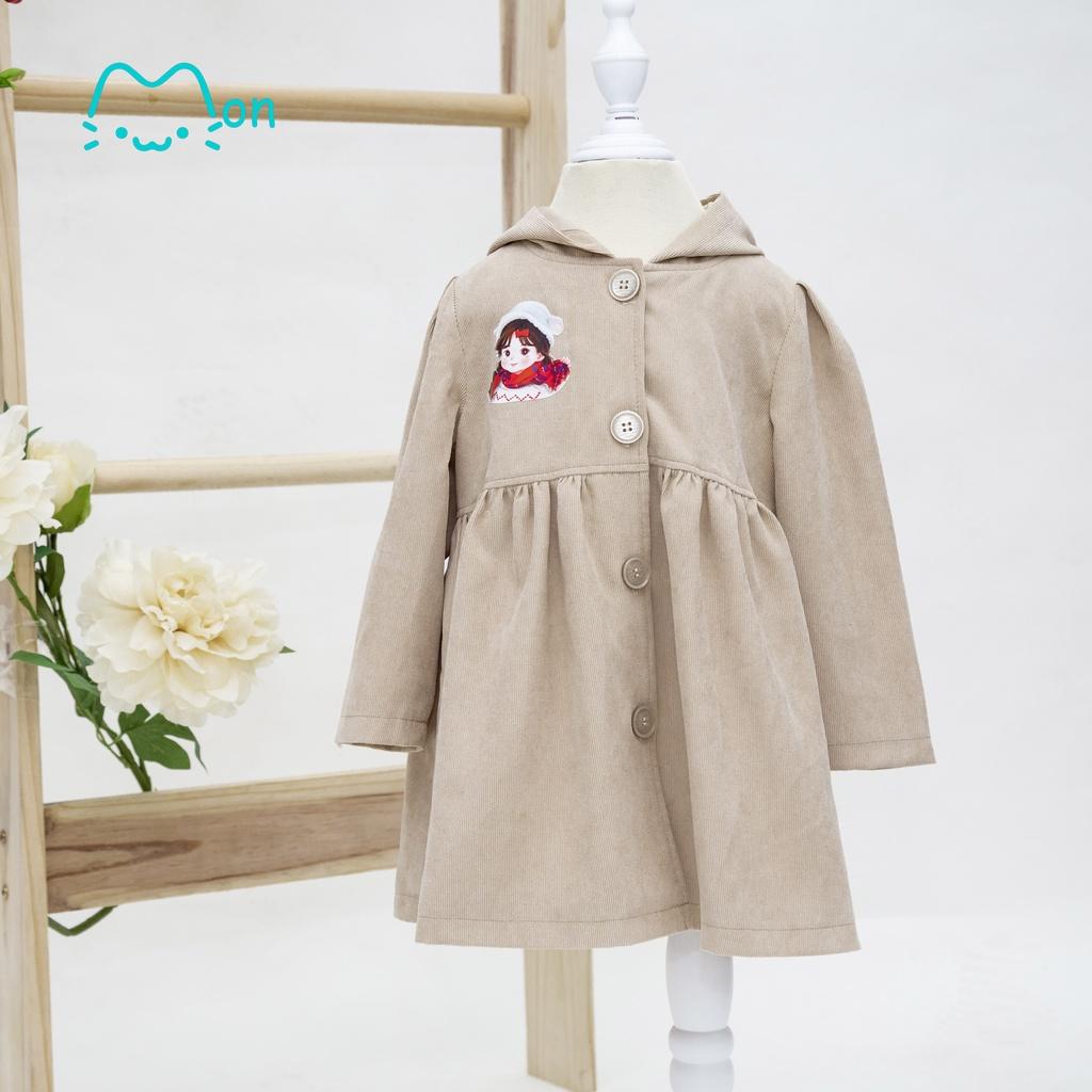 Áo khoác cho bé gái dáng babydoll cài cúc chất liệu nhung tăm và len xinh xắn MonBabies AKG2W013