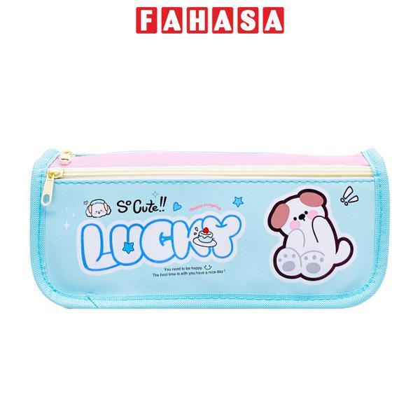 Bóp Viết Lucky Hình Cún 2 Ngăn Khóa Kéo - Yescholar 5023 - Màu Xanh