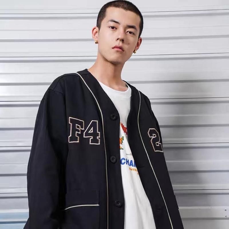 Áo Khoác Bóng Chày Hip Hop F426 Oversize Nam Nữ Phong Cách Tối Giản- Cổ Chữ V Chất Cotton