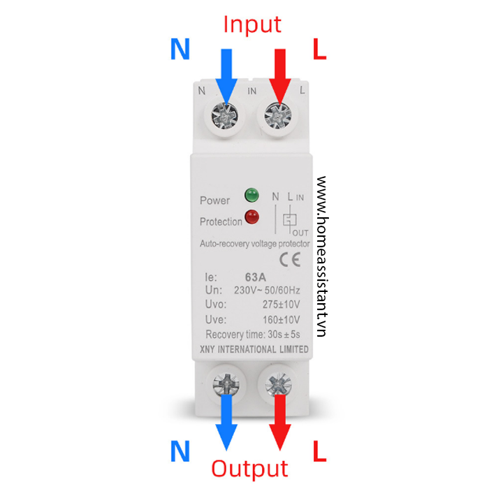 Công Tắc Bảo Vệ Quá Áp Thấp Áp Mất Trung Tính 1 Pha 220V 63A VP-911