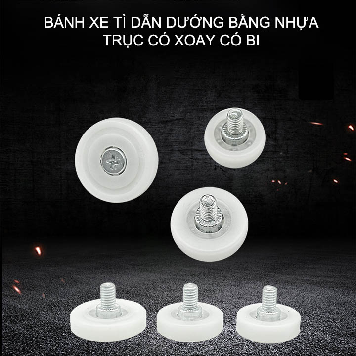 Bộ 2 bánh xe con lăn tì dẫn hướng cho cửa trượt, trong có bi và trục ren M6 (Nhiều kích cỡ tùy chọn)