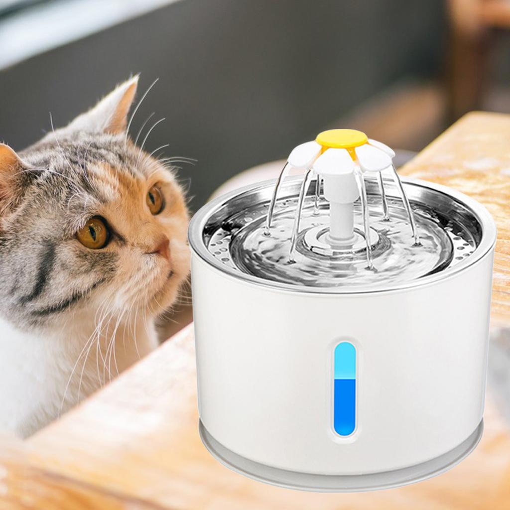 2.4L Pets Water Fountain Stainless Steel USB Drinking Bowl Cat Dog