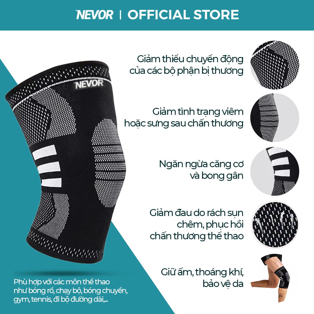 Bó Gối Thể Thao Nevor BDG03 Giúp Giảm Đau, Phòng Tránh Chấn Thương Dây Chằng Sử Dụng Cho Gym, Bóng Đá, Bóng Rổ,...