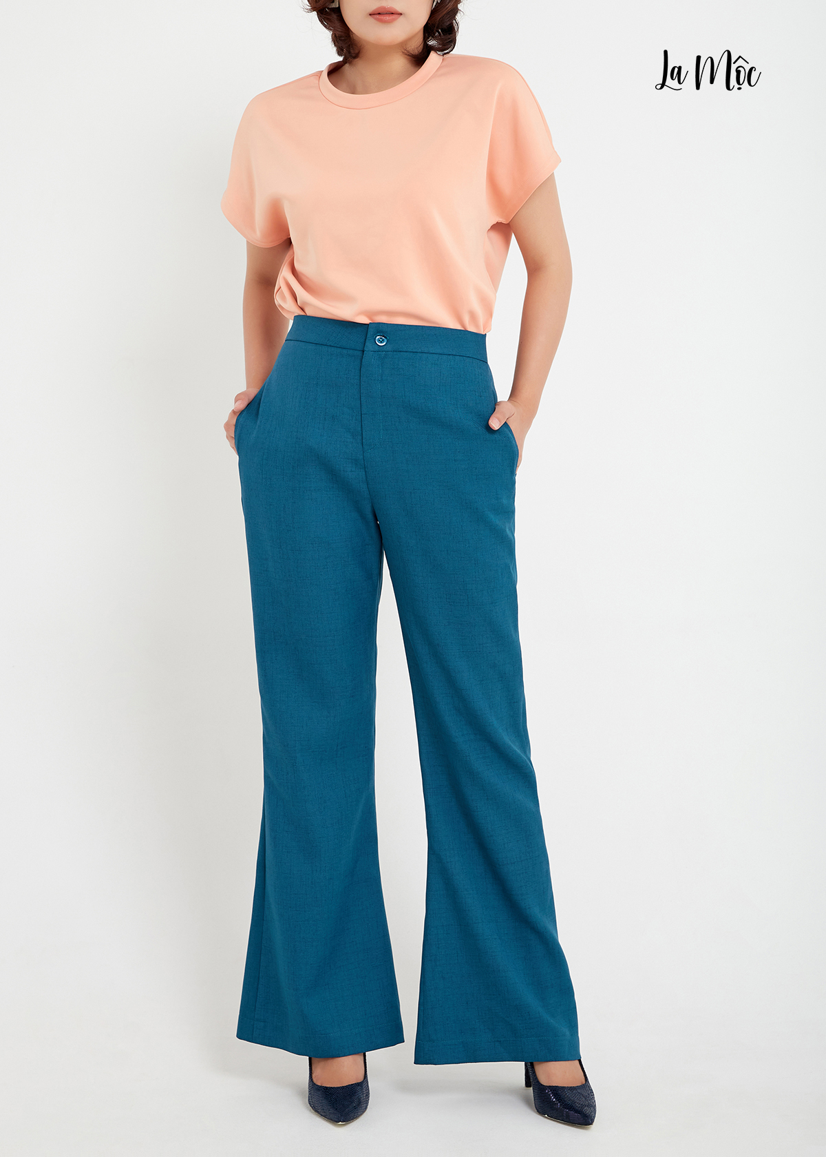Quần nữ, quần ống loe LA MỘC chất liệu Cotton Crepe, siêu hack dáng, hàng thiết kế